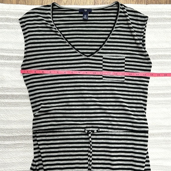 Gap Womens Maxi Striped Dress Sleeveless V Neck Drawstring Waist XS Black Gray - Picture 5 of 11